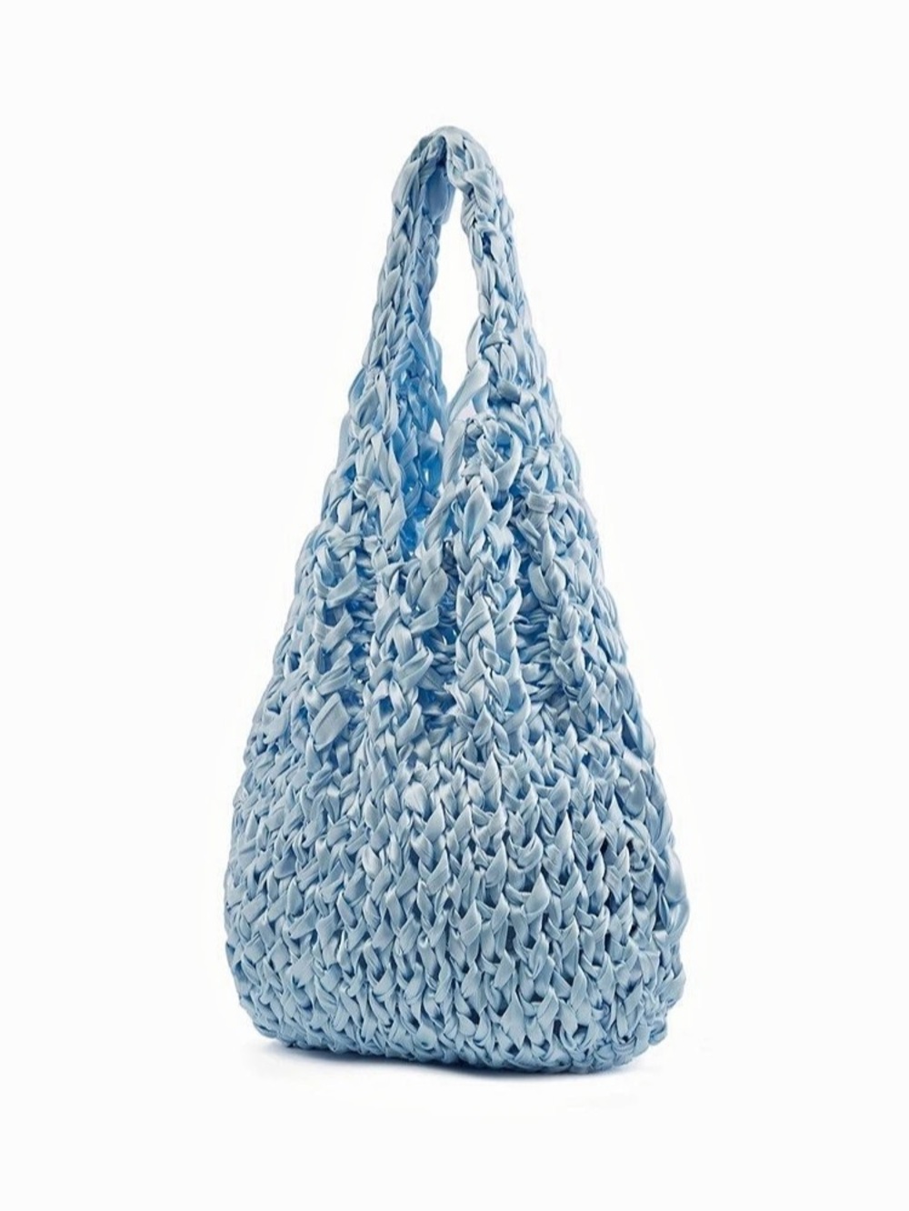 Ribbonbon Blue Silver Satin Ribbon Crochet Avoska Bag Hobo Purse